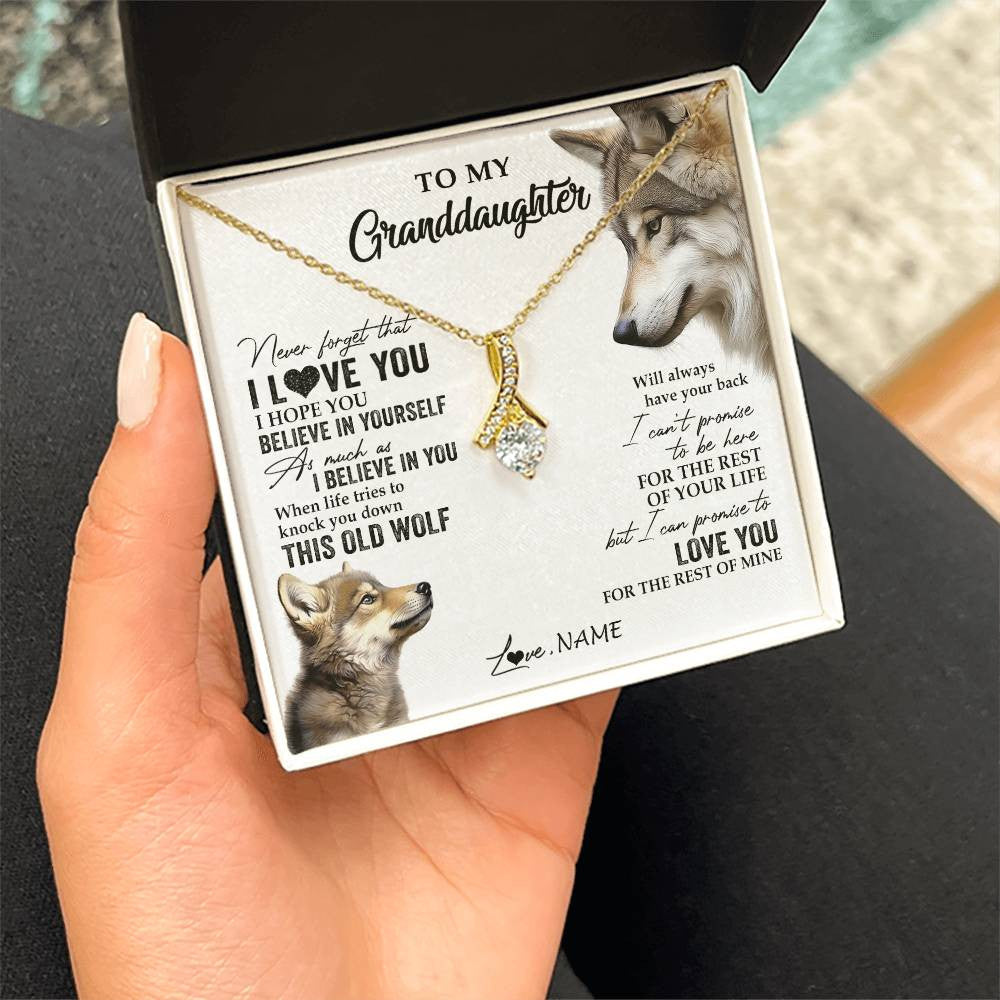 Alluring Beauty Necklace 18K Yellow Gold Finish | 2 | Personalized To My Granddaughter Necklace From Grandma Grandpa This Old Wolf Love You Granddaughter Birthday Christmas Customized Gift Box Message Card | siriusteestore