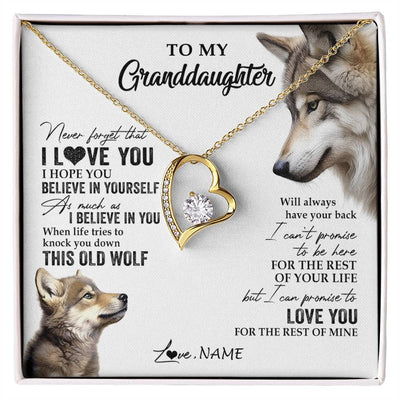Forever Love Necklace 18K Yellow Gold Finish | 1 | Personalized To My Granddaughter Necklace From Grandma Grandpa This Old Wolf Love You Granddaughter Birthday Christmas Customized Gift Box Message Card | siriusteestore