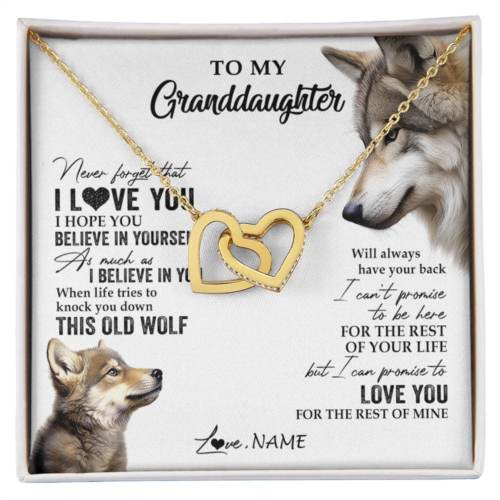 Interlocking Hearts Necklace 18K Yellow Gold Finish | 1 | Personalized To My Granddaughter Necklace From Grandma Grandpa This Old Wolf Love You Granddaughter Birthday Christmas Customized Gift Box Message Card | siriusteestore