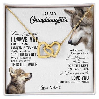 Interlocking Hearts Necklace 18K Yellow Gold Finish | 1 | Personalized To My Granddaughter Necklace From Grandma Grandpa This Old Wolf Love You Granddaughter Birthday Christmas Customized Gift Box Message Card | siriusteestore