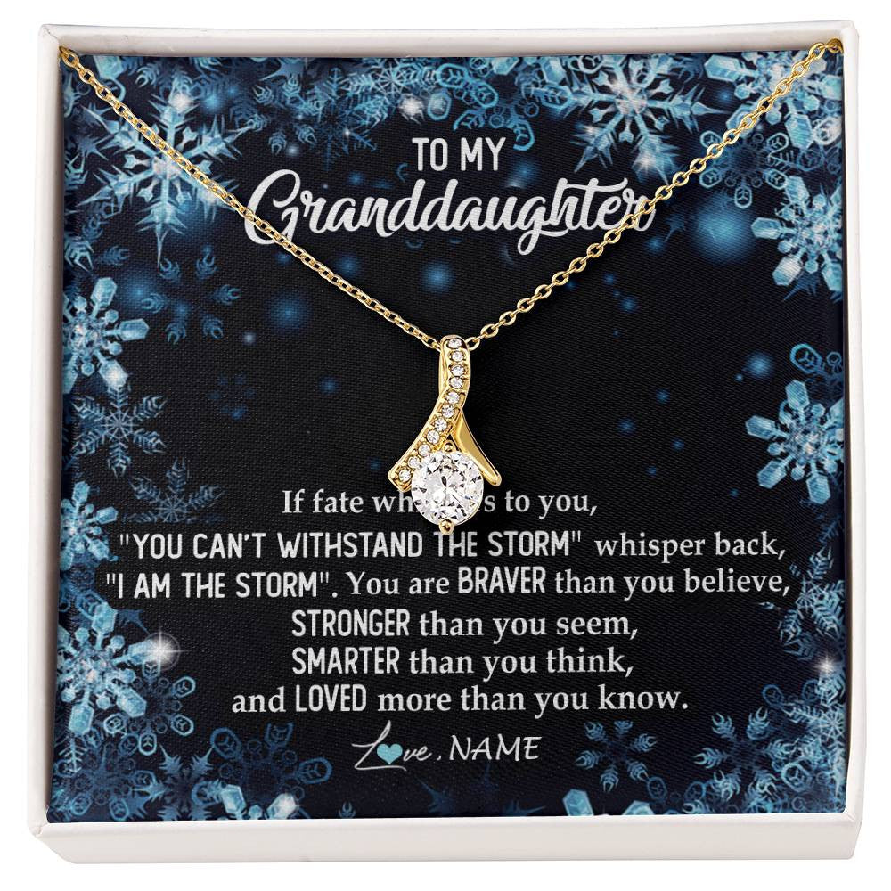 Alluring Beauty Necklace 18K Yellow Gold Finish | Personalized To My Granddaughter Necklace From Grandma Grandpa Whisper Back I Am The Storm Granddaughter Jewelry Birthday Christmas Customized Message Card | siriusteestore