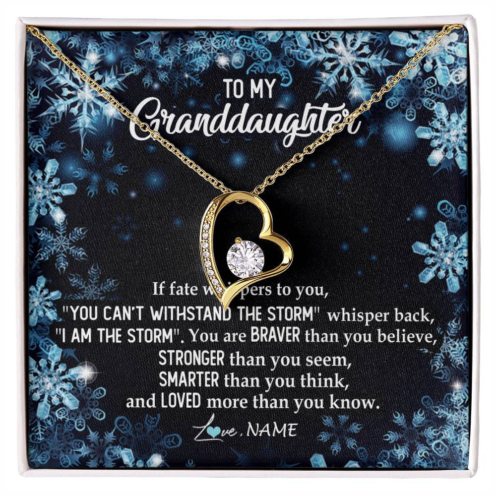 Forever Love Necklace 18K Yellow Gold Finish | Personalized To My Granddaughter Necklace From Grandma Grandpa Whisper Back I Am The Storm Granddaughter Jewelry Birthday Christmas Customized Message Card | siriusteestore