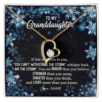 Forever Love Necklace 18K Yellow Gold Finish | Personalized To My Granddaughter Necklace From Grandma Grandpa Whisper Back I Am The Storm Granddaughter Jewelry Birthday Christmas Customized Message Card | siriusteestore