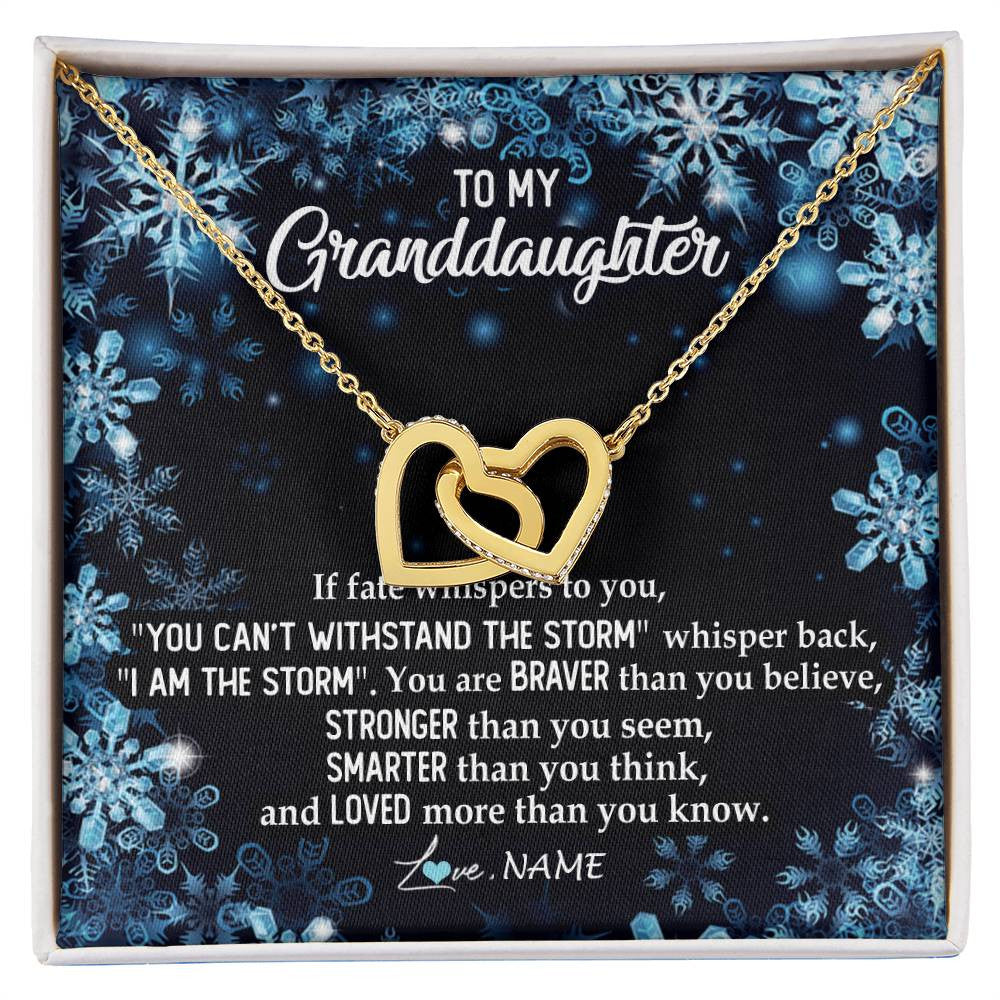 Interlocking Hearts Necklace 18K Yellow Gold Finish | Personalized To My Granddaughter Necklace From Grandma Grandpa Whisper Back I Am The Storm Granddaughter Jewelry Birthday Christmas Customized Message Card | siriusteestore