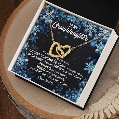 Interlocking Hearts Necklace 18K Yellow Gold Finish | Personalized To My Granddaughter Necklace From Grandma Grandpa Whisper Back I Am The Storm Granddaughter Jewelry Birthday Christmas Customized Message Card | siriusteestore