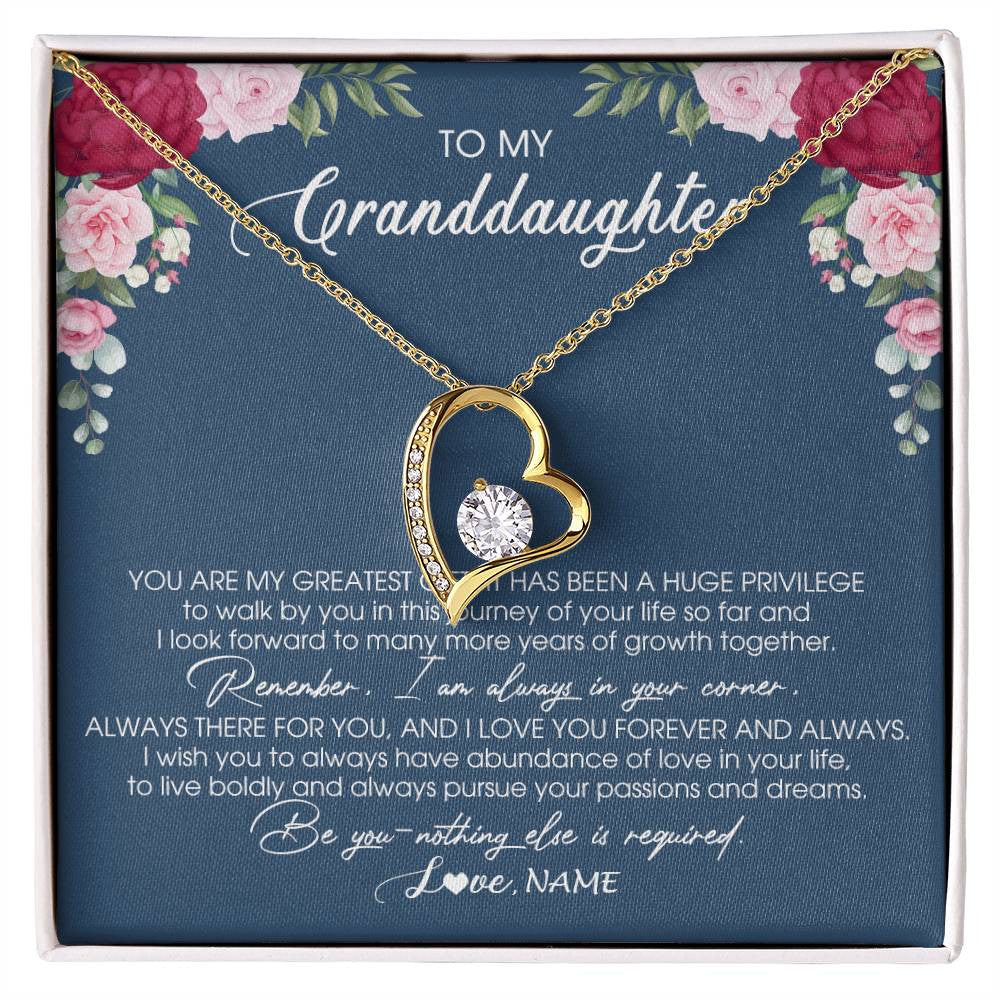 Forever Love Necklace 18K Yellow Gold Finish | Personalized To My Granddaughter Necklace From Grandma Grandpa You Are My Greatest Gift Granddaughter Birthday Customized Jewelry Gift Box Message Card | siriusteestore