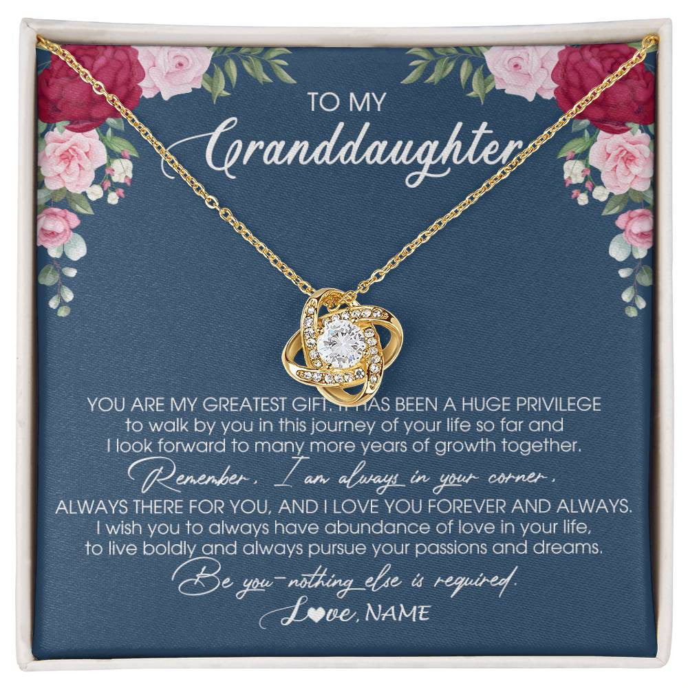 Love Knot Necklace 18K Yellow Gold Finish | Personalized To My Granddaughter Necklace From Grandma Grandpa You Are My Greatest Gift Granddaughter Birthday Customized Jewelry Gift Box Message Card | siriusteestore