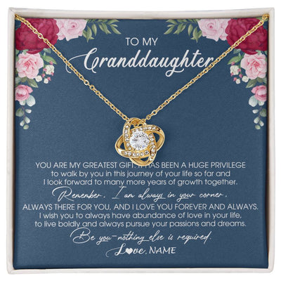 Love Knot Necklace 18K Yellow Gold Finish | Personalized To My Granddaughter Necklace From Grandma Grandpa You Are My Greatest Gift Granddaughter Birthday Customized Jewelry Gift Box Message Card | siriusteestore