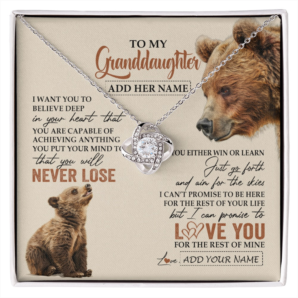 Love Knot Necklace 14K White Gold Finish | 1 | Personalized To My Granddaughter Necklace From Grandma Grandpa You Will Never Lose Bear Granddaughter Birthday Gifts Christmas Custom Gift Box Message Card | siriusteestore.myshopify