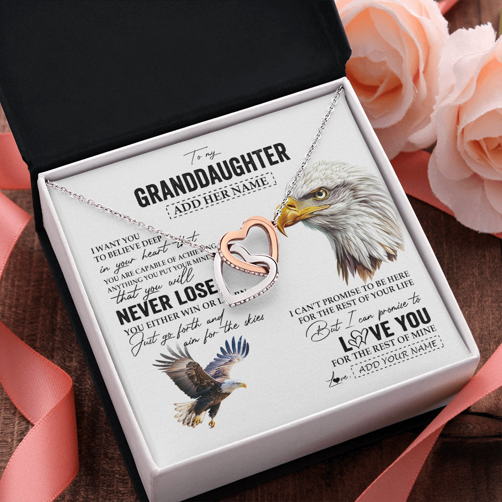 Interlocking Hearts Necklace Stainless Steel & Rose Gold Finish | 2 | Personalized To My Granddaughter Necklace From Grandma Grandpa You Will Never Lose Eagle Birthday Gifts Graduation Christmas Customized Gift Box Message Card | siriusteestore