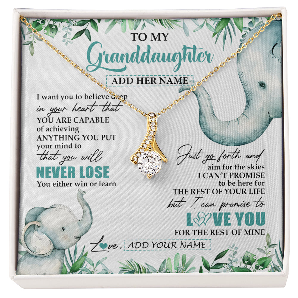Alluring Beauty Necklace 18K Yellow Gold Finish | 1 | Personalized To My Granddaughter Necklace From Grandma Grandpa You Will Never Lose Elephant Granddaughter Birthday Gifts Christmas Custom Gift Box Message Card | siriusteestore