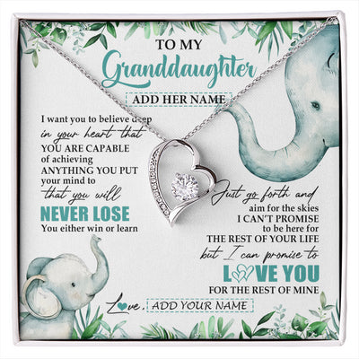 Forever Love Necklace 14K White Gold Finish | 1 | Personalized To My Granddaughter Necklace From Grandma Grandpa You Will Never Lose Elephant Granddaughter Birthday Gifts Christmas Custom Gift Box Message Card | siriusteestore