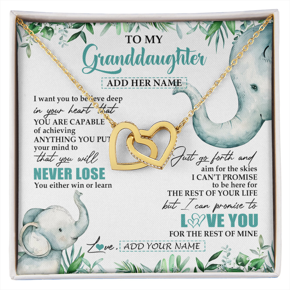 Interlocking Hearts Necklace 18K Yellow Gold Finish | 1 | Personalized To My Granddaughter Necklace From Grandma Grandpa You Will Never Lose Elephant Granddaughter Birthday Gifts Christmas Custom Gift Box Message Card | siriusteestore