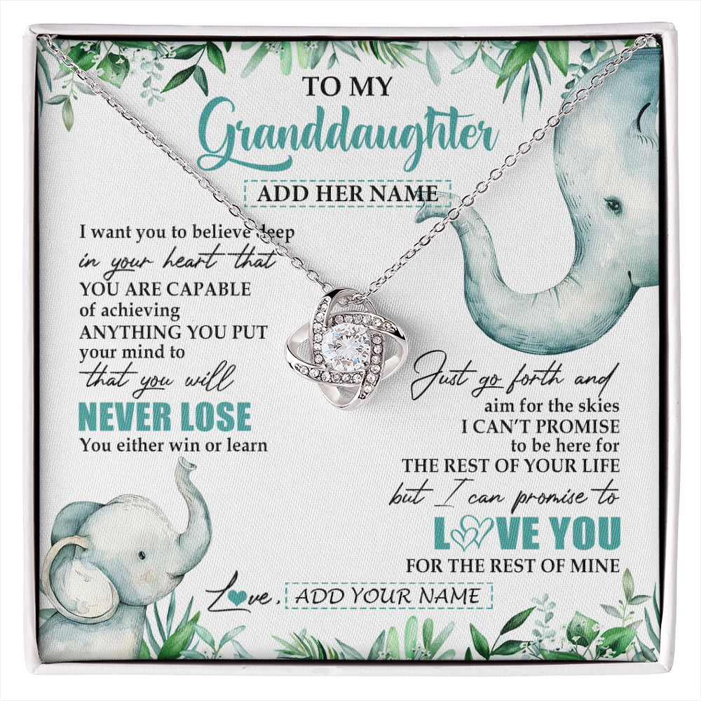 Love Knot Necklace 14K White Gold Finish | 1 | Personalized To My Granddaughter Necklace From Grandma Grandpa You Will Never Lose Elephant Granddaughter Birthday Gifts Christmas Custom Gift Box Message Card | siriusteestore