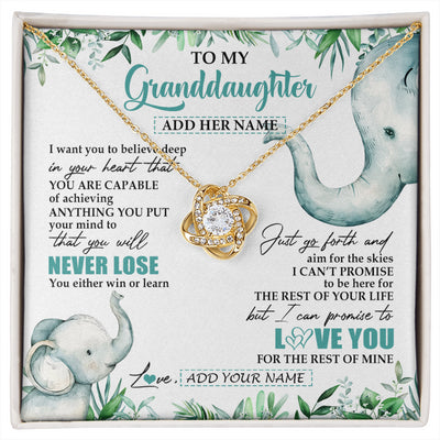 Love Knot Necklace 18K Yellow Gold Finish | 1 | Personalized To My Granddaughter Necklace From Grandma Grandpa You Will Never Lose Elephant Granddaughter Birthday Gifts Christmas Custom Gift Box Message Card | siriusteestore