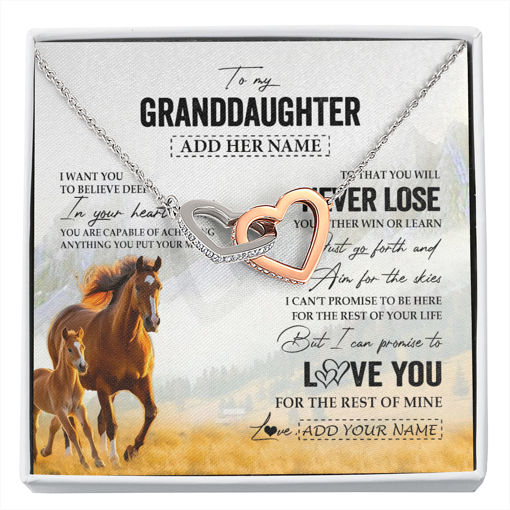 Interlocking Hearts Necklace Stainless Steel & Rose Gold Finish | 1 | Personalized To My Granddaughter Necklace From Grandma Grandpa You Will Never Lose Horse Granddaughter Birthday Gifts Christmas Custom Gift Box Message Card | siriusteestore