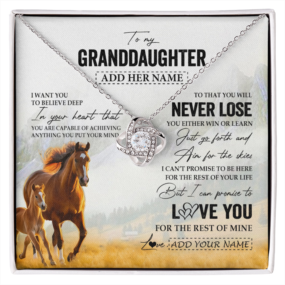 Love Knot Necklace 14K White Gold Finish | 1 | Personalized To My Granddaughter Necklace From Grandma Grandpa You Will Never Lose Horse Granddaughter Birthday Gifts Christmas Custom Gift Box Message Card | siriusteestore