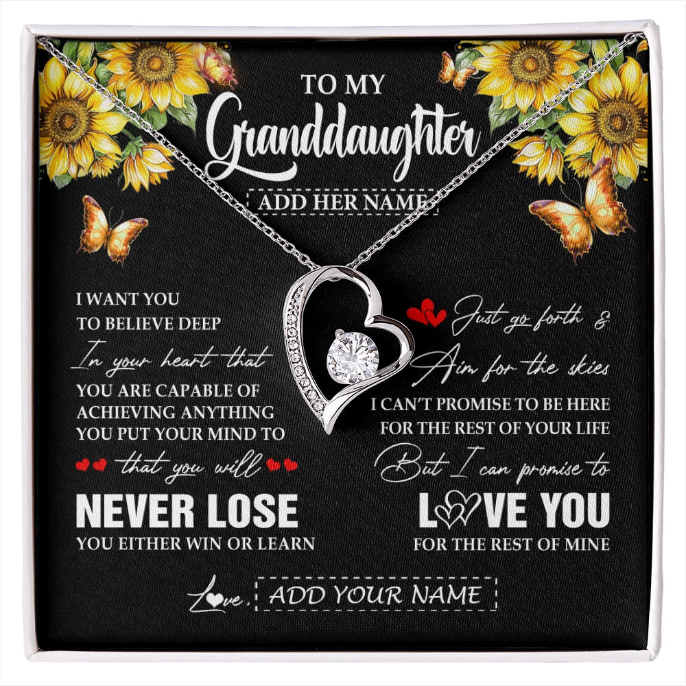 Forever Love Necklace 14K White Gold Finish | 1 | Personalized To My Granddaughter Necklace From Grandma Grandpa You Will Never Lose Sunflower Granddaughter Birthday Gifts Christmas Gift Box Message Card | siriusteestore.myshopify