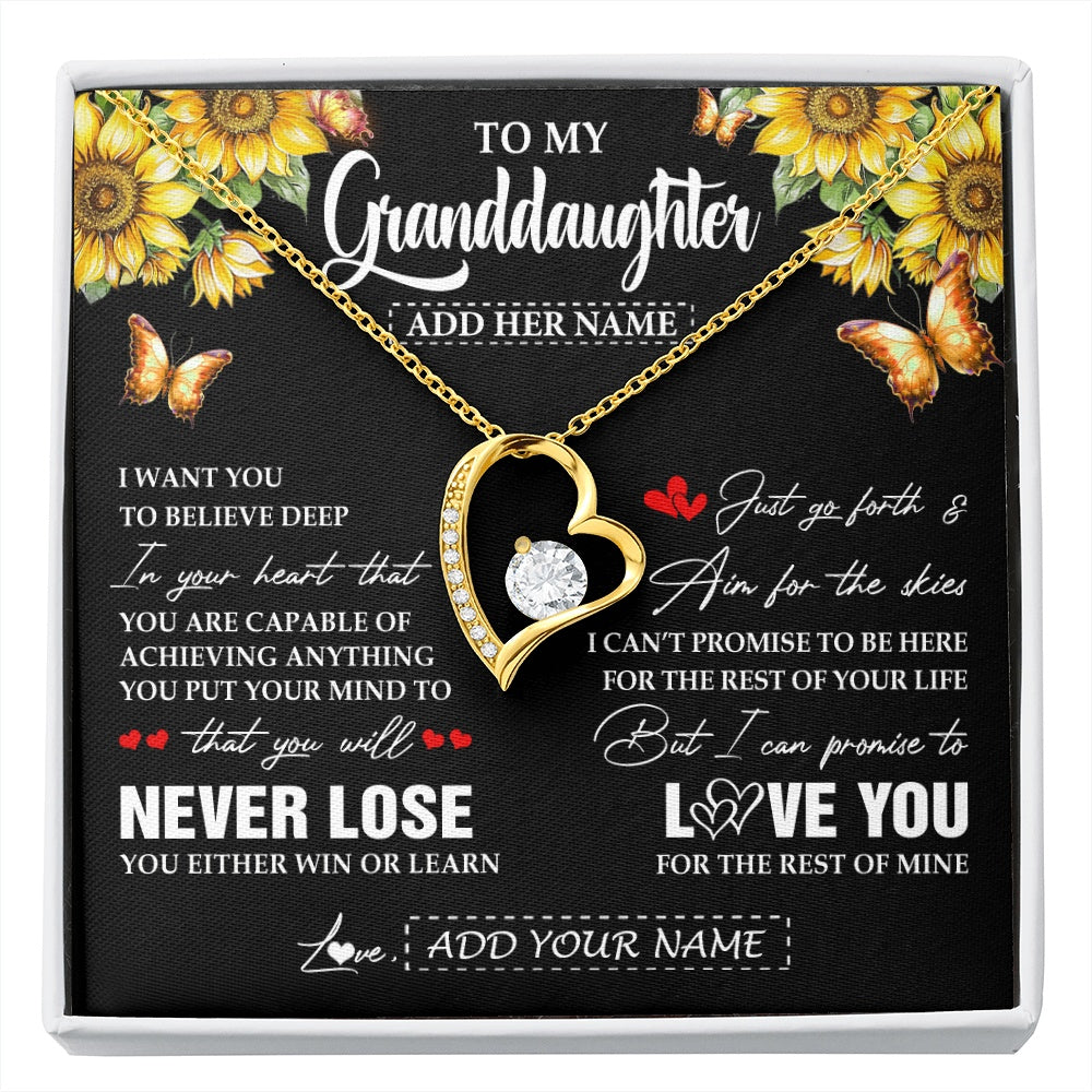 Forever Love Necklace 18K Yellow Gold Finish | 1 | Personalized To My Granddaughter Necklace From Grandma Grandpa You Will Never Lose Sunflower Granddaughter Birthday Gifts Christmas Gift Box Message Card | siriusteestore.myshopify