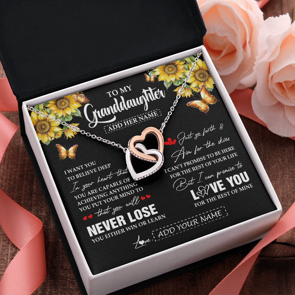 Interlocking Hearts Necklace Stainless Steel & Rose Gold Finish | 2 | Personalized To My Granddaughter Necklace From Grandma Grandpa You Will Never Lose Sunflower Granddaughter Birthday Gifts Christmas Gift Box Message Card | siriusteestore.myshopify