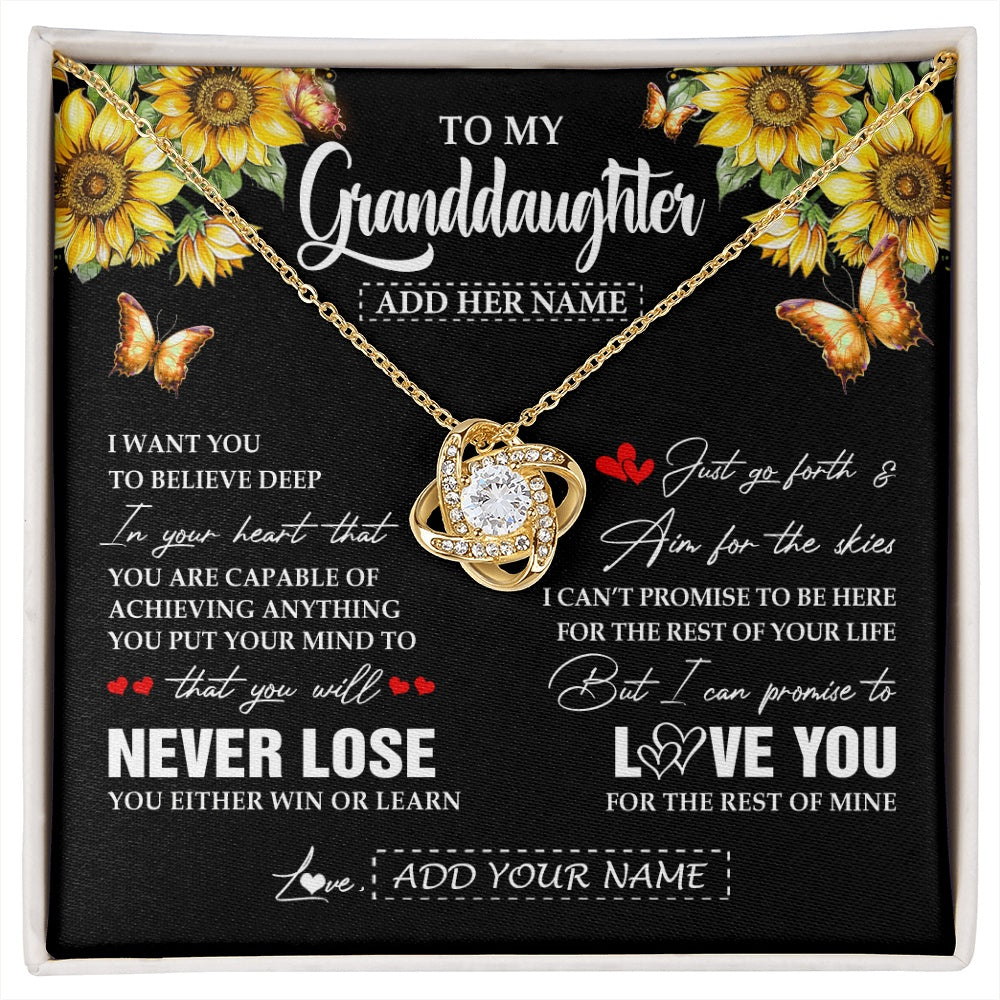 Love Knot Necklace 18K Yellow Gold Finish | 1 | Personalized To My Granddaughter Necklace From Grandma Grandpa You Will Never Lose Sunflower Granddaughter Birthday Gifts Christmas Gift Box Message Card | siriusteestore.myshopify