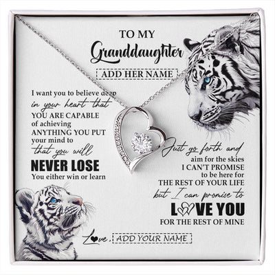 Forever Love Necklace 14K White Gold Finish | 1 | Personalized To My Granddaughter Necklace From Grandma Grandpa You Will Never Lose White Tiger Granddaughter Birthday Gifts Christmas Gift Box Message Card | siriusteestore