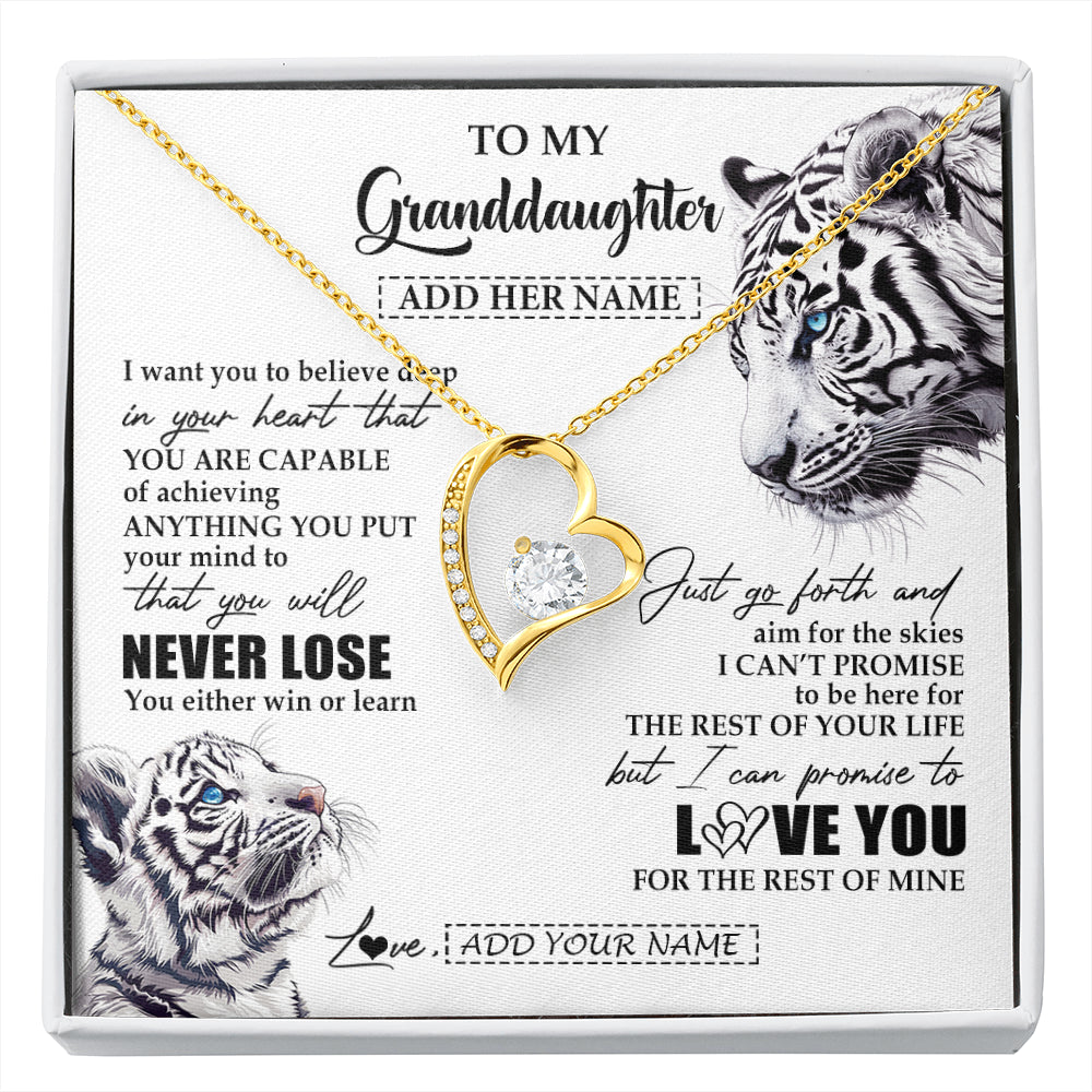Forever Love Necklace 18K Yellow Gold Finish | 1 | Personalized To My Granddaughter Necklace From Grandma Grandpa You Will Never Lose White Tiger Granddaughter Birthday Gifts Christmas Gift Box Message Card | siriusteestore