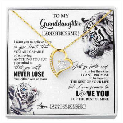 Forever Love Necklace 18K Yellow Gold Finish | 1 | Personalized To My Granddaughter Necklace From Grandma Grandpa You Will Never Lose White Tiger Granddaughter Birthday Gifts Christmas Gift Box Message Card | siriusteestore