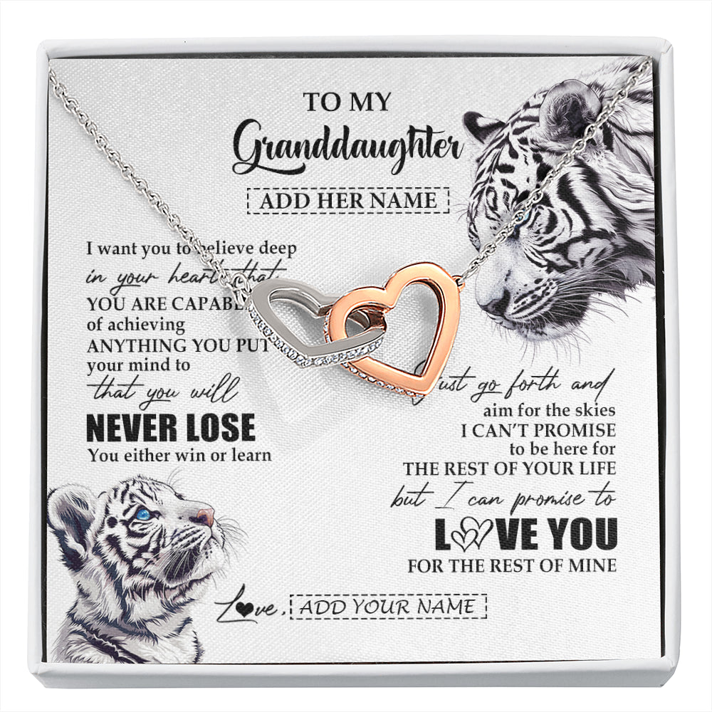Interlocking Hearts Necklace Stainless Steel & Rose Gold Finish | 1 | Personalized To My Granddaughter Necklace From Grandma Grandpa You Will Never Lose White Tiger Granddaughter Birthday Gifts Christmas Gift Box Message Card | siriusteestore