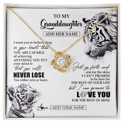 Love Knot Necklace 18K Yellow Gold Finish | 1 | Personalized To My Granddaughter Necklace From Grandma Grandpa You Will Never Lose White Tiger Granddaughter Birthday Gifts Christmas Gift Box Message Card | siriusteestore