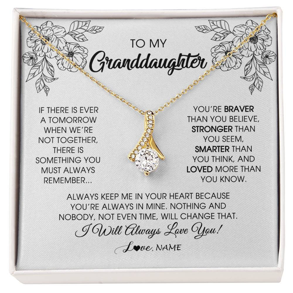 Alluring Beauty Necklace 18K Yellow Gold Finish | Personalized To My Granddaughter Necklace From Grandma Grandpa You're Braver Stronger Smarter Granddaughter Birthday Customized Jewelry Gift Box Message Card | siriusteestore