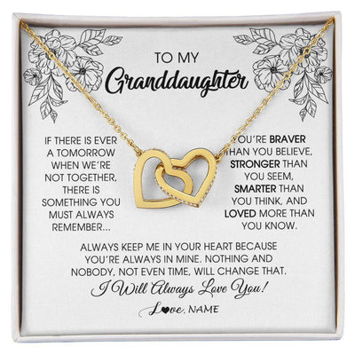Interlocking Hearts Necklace 18K Yellow Gold Finish | Personalized To My Granddaughter Necklace From Grandma Grandpa You're Braver Stronger Smarter Granddaughter Birthday Customized Jewelry Gift Box Message Card | siriusteestore
