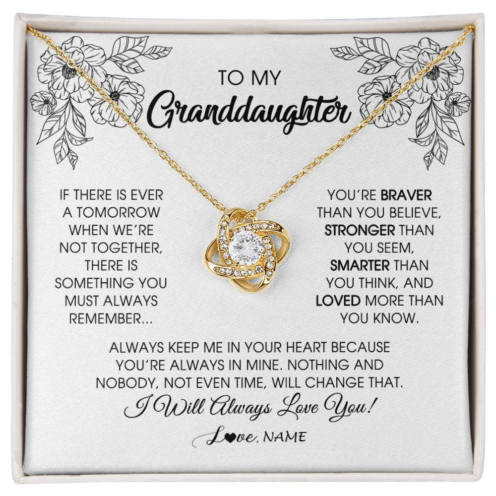 Love Knot Necklace 18K Yellow Gold Finish | Personalized To My Granddaughter Necklace From Grandma Grandpa You're Braver Stronger Smarter Granddaughter Birthday Customized Jewelry Gift Box Message Card | siriusteestore