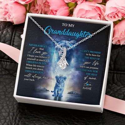 Alluring Beauty Necklace 14K White Gold Finish | 2 | Personalized To My Granddaughter Necklace From Grandma Granny Never Forget I Love You Lion Granddaughter Jewelry Birthday Christmas Customized Message Card | siriusteestore