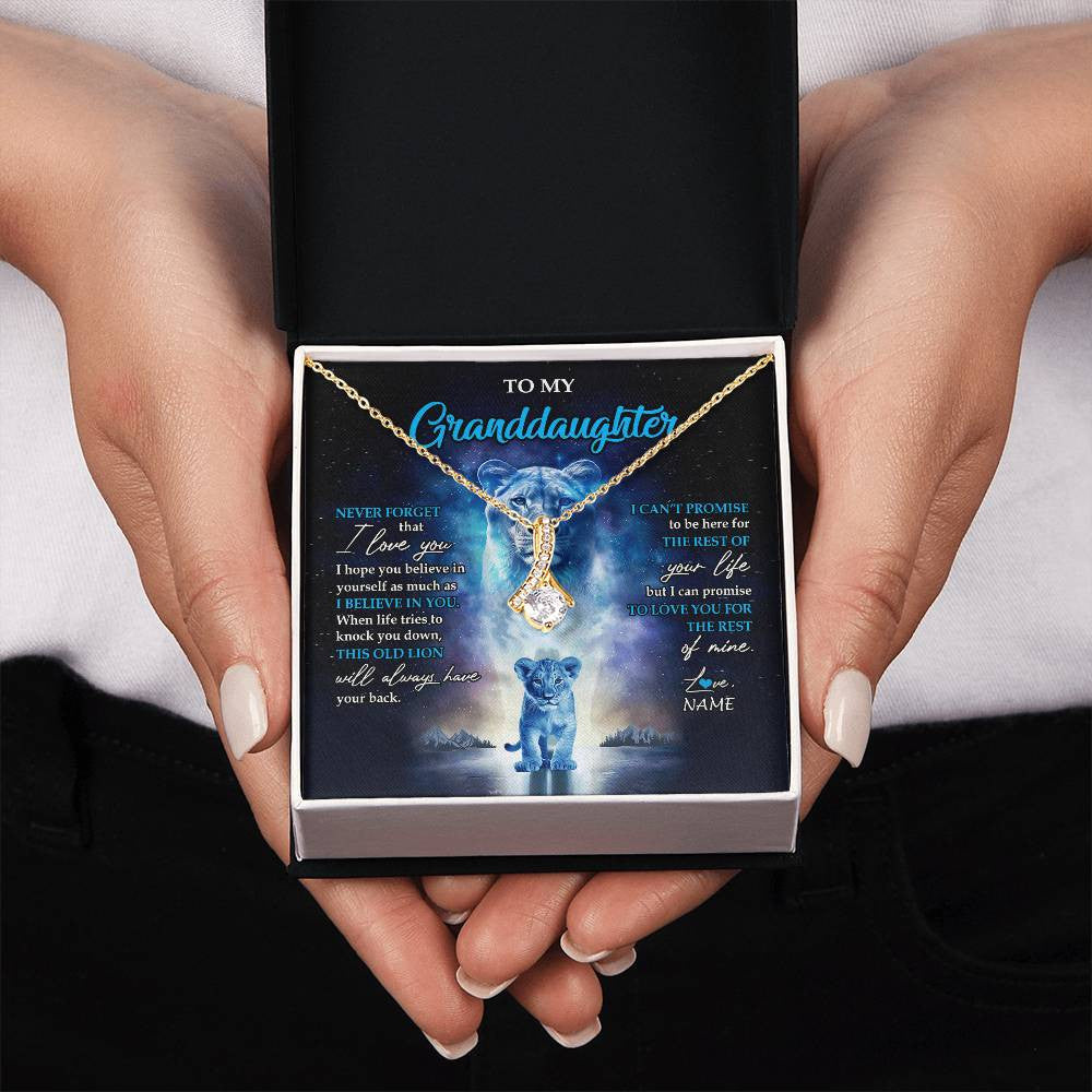 Alluring Beauty Necklace 18K Yellow Gold Finish | 2 | Personalized To My Granddaughter Necklace From Grandma Granny Never Forget I Love You Lion Granddaughter Jewelry Birthday Christmas Customized Message Card | siriusteestore