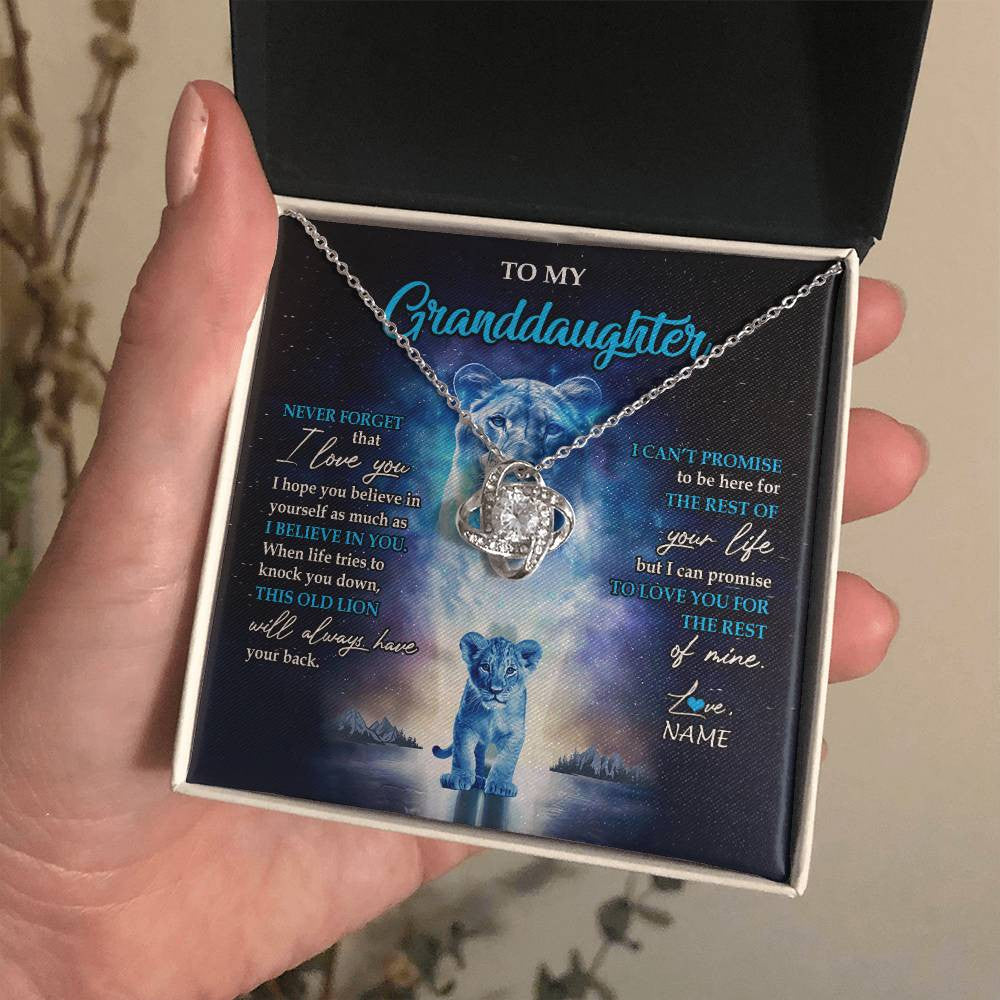 Love Knot Necklace 14K White Gold Finish | 2 | Personalized To My Granddaughter Necklace From Grandma Granny Never Forget I Love You Lion Granddaughter Jewelry Birthday Christmas Customized Message Card | siriusteestore
