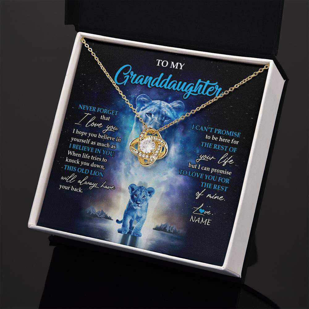 Love Knot Necklace 18K Yellow Gold Finish | 2 | Personalized To My Granddaughter Necklace From Grandma Granny Never Forget I Love You Lion Granddaughter Jewelry Birthday Christmas Customized Message Card | siriusteestore