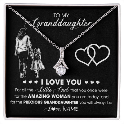 Alluring Beauty Necklace 14K White Gold Finish | 1 | Personalized To My Granddaughter Necklace From Grandma I Love You Little Girl Granddaughter Birthday Christmas Jewelry Customized Gift Box Message Card | siriusteestore