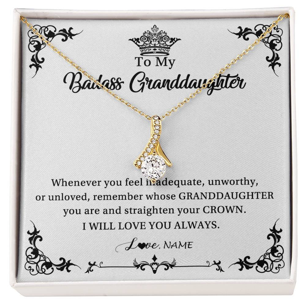 Alluring Beauty Necklace 18K Yellow Gold Finish | 1 | Personalized To My Granddaughter Necklace From Grandma I Will Love You Always Granddaughter Jewelry Birthday Christmas Customized Message Card | siriusteestore