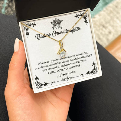 Alluring Beauty Necklace 18K Yellow Gold Finish | 2 | Personalized To My Granddaughter Necklace From Grandma I Will Love You Always Granddaughter Jewelry Birthday Christmas Customized Message Card | siriusteestore