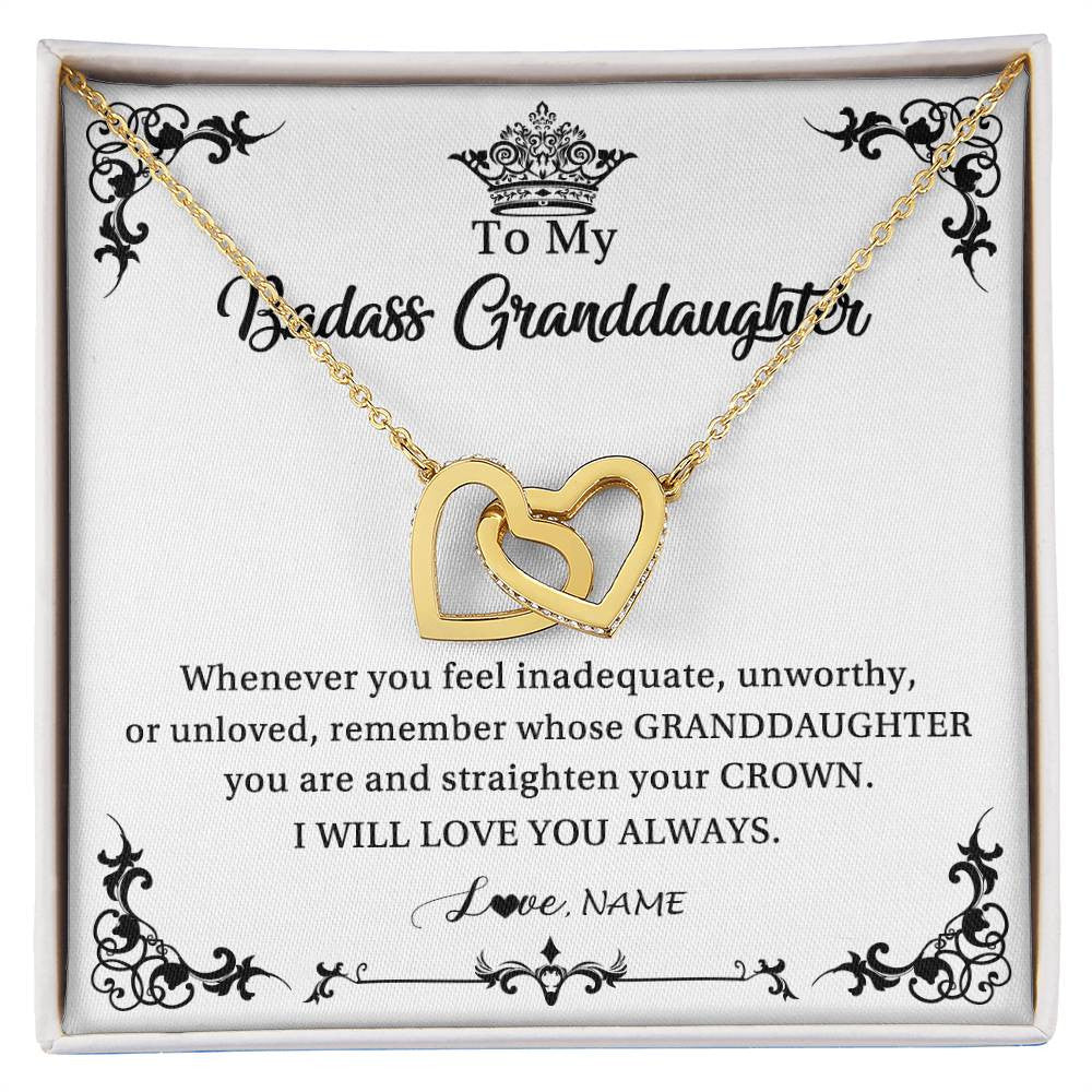 Interlocking Hearts Necklace 18K Yellow Gold Finish | 1 | Personalized To My Granddaughter Necklace From Grandma I Will Love You Always Granddaughter Jewelry Birthday Christmas Customized Message Card | siriusteestore