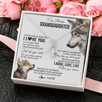 Alluring Beauty Necklace 14K White Gold Finish | 2 | Personalized To My Granddaughter Necklace From Grandma Just Do You Best Laugh Love Live Wolf Granddaughter Birthday Christmas Customized Gift Box Message Card | siriusteestore
