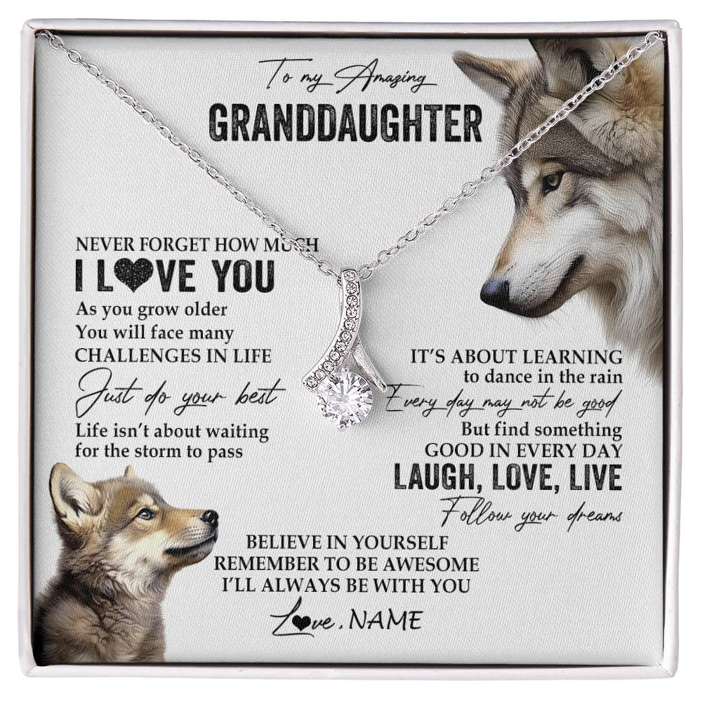 Alluring Beauty Necklace 14K White Gold Finish | 1 | Personalized To My Granddaughter Necklace From Grandma Just Do You Best Laugh Love Live Wolf Granddaughter Birthday Christmas Customized Gift Box Message Card | siriusteestore