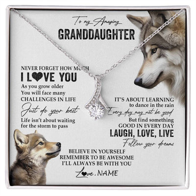 Alluring Beauty Necklace 14K White Gold Finish | 1 | Personalized To My Granddaughter Necklace From Grandma Just Do You Best Laugh Love Live Wolf Granddaughter Birthday Christmas Customized Gift Box Message Card | siriusteestore