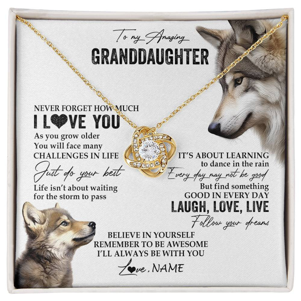 Love Knot Necklace 18K Yellow Gold Finish | 1 | Personalized To My Granddaughter Necklace From Grandma Just Do You Best Laugh Love Live Wolf Granddaughter Birthday Christmas Customized Gift Box Message Card | siriusteestore