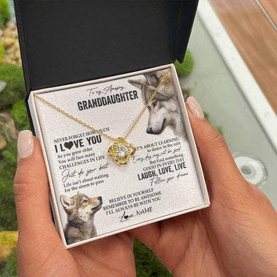 Love Knot Necklace 18K Yellow Gold Finish | 2 | Personalized To My Granddaughter Necklace From Grandma Just Do You Best Laugh Love Live Wolf Granddaughter Birthday Christmas Customized Gift Box Message Card | siriusteestore