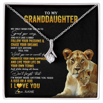 Alluring Beauty Necklace 14K White Gold Finish | 1 | Personalized To My Granddaughter Necklace From Grandma Lion My Only Wish For You Granddaughter Birthday Christmas Customized Gift Box Message Card | siriusteestore