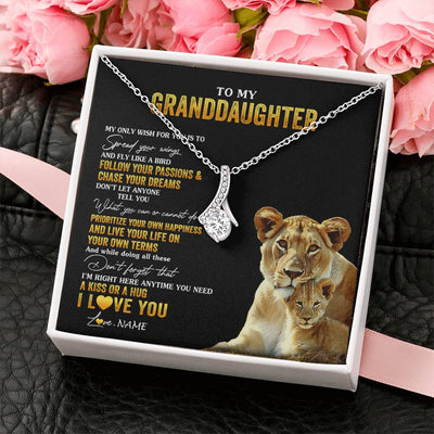 Alluring Beauty Necklace 14K White Gold Finish | 2 | Personalized To My Granddaughter Necklace From Grandma Lion My Only Wish For You Granddaughter Birthday Christmas Customized Gift Box Message Card | siriusteestore