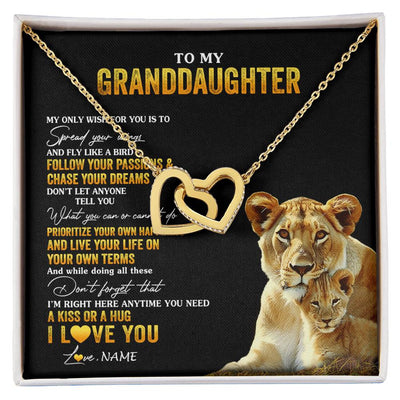 Interlocking Hearts Necklace 18K Yellow Gold Finish | 1 | Personalized To My Granddaughter Necklace From Grandma Lion My Only Wish For You Granddaughter Birthday Christmas Customized Gift Box Message Card | siriusteestore