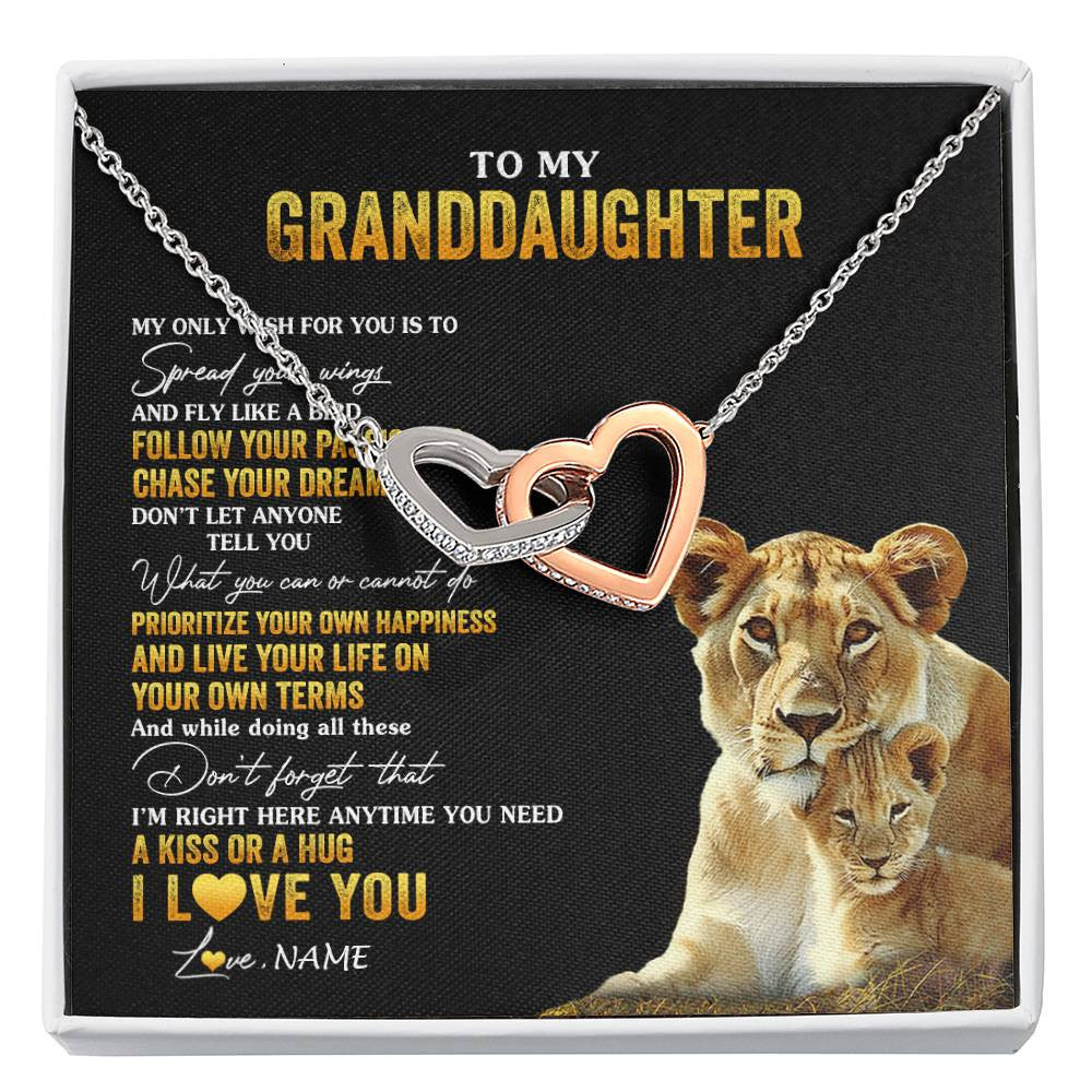 Interlocking Hearts Necklace Stainless Steel & Rose Gold Finish | 1 | Personalized To My Granddaughter Necklace From Grandma Lion My Only Wish For You Granddaughter Birthday Christmas Customized Gift Box Message Card | siriusteestore